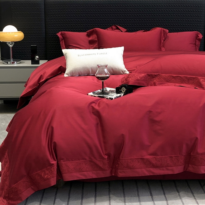 91家纺网 家纺一手货源 找家纺 （总）黑白森林 2026新款匹马棉高定蕾丝大红系列