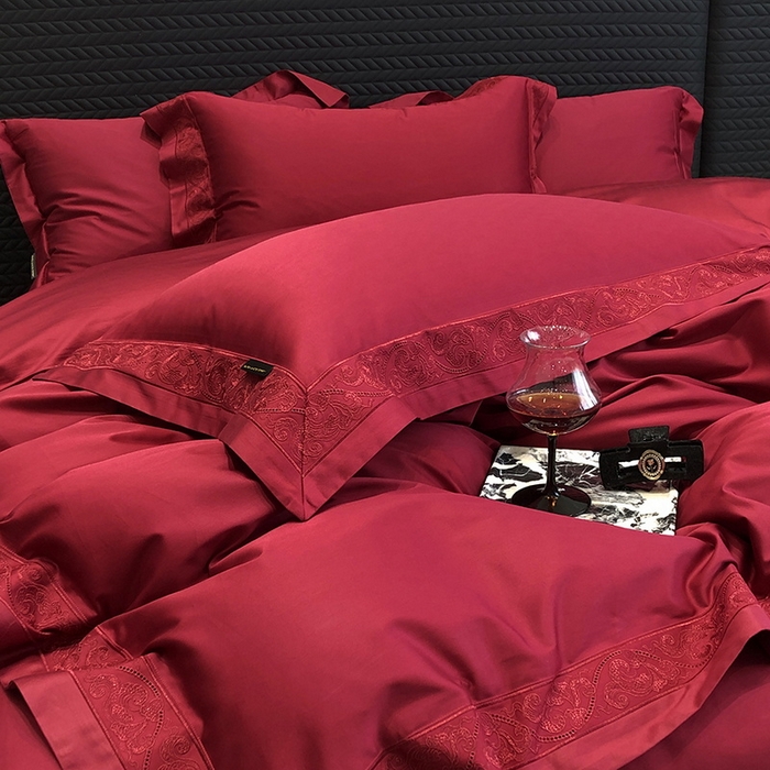 91家纺网 家纺一手货源 找家纺 （总）黑白森林 2026新款匹马棉高定蕾丝大红系列