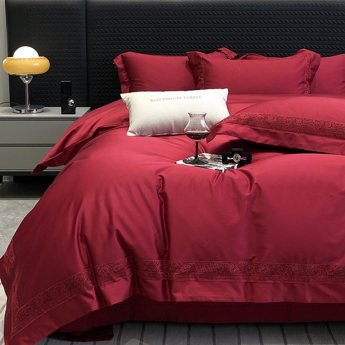 91家纺网 家纺一手货源 找家纺 黑白森林 2026新款匹马棉高定蕾丝大红系列 弗兰纳