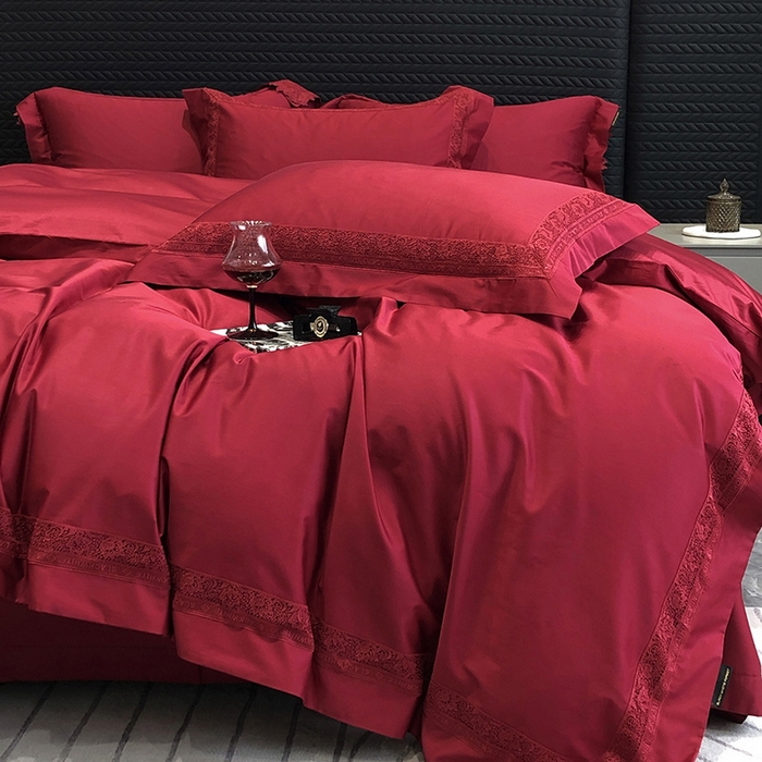 91家纺网 家纺一手货源 找家纺 黑白森林 2026新款匹马棉高定蕾丝大红系列 弗兰纳