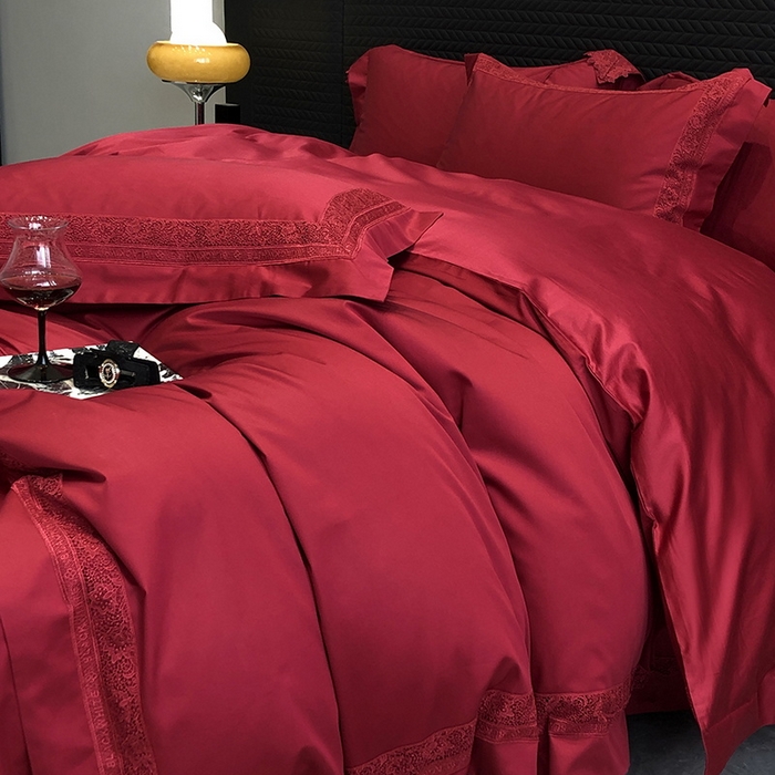 91家纺网 家纺一手货源 找家纺 黑白森林 2026新款匹马棉高定蕾丝大红系列 弗兰纳