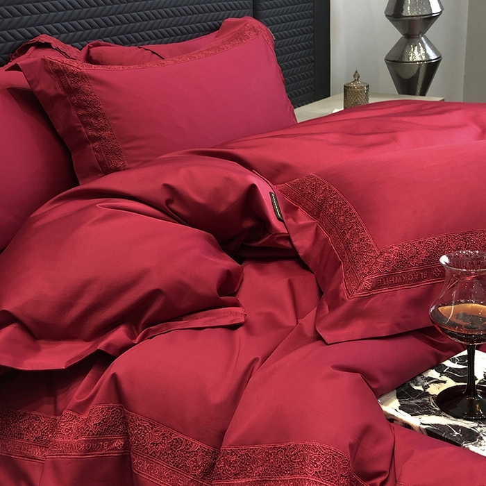 91家纺网 家纺一手货源 找家纺 黑白森林 2026新款匹马棉高定蕾丝大红系列 弗兰纳