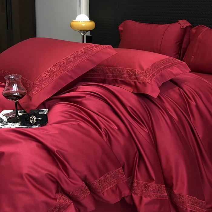 91家纺网 家纺一手货源 找家纺 黑白森林 2026新款匹马棉高定蕾丝大红系列 弗兰纳