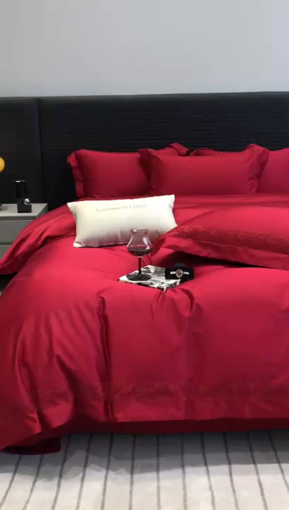 91家纺网 家纺一手货源 找家纺 黑白森林 2026新款匹马棉高定蕾丝大红系列 弗兰纳