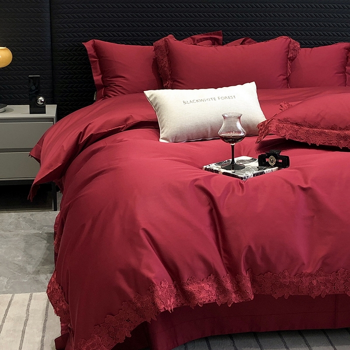 91家纺网 家纺一手货源 找家纺 黑白森林 2026新款匹马棉高定蕾丝大红系列 罗莎