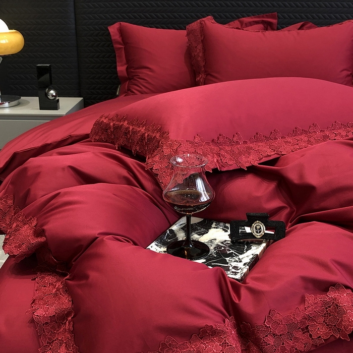 91家纺网 家纺一手货源 找家纺 黑白森林 2026新款匹马棉高定蕾丝大红系列 罗莎