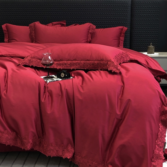 91家纺网 家纺一手货源 找家纺 黑白森林 2026新款匹马棉高定蕾丝大红系列 罗莎