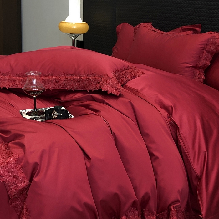 91家纺网 家纺一手货源 找家纺 黑白森林 2026新款匹马棉高定蕾丝大红系列 罗莎