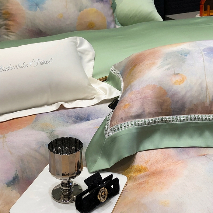 91家纺网 家纺一手货源 找家纺 黑白森林 2026新款轻奢天丝印花四件套 碧薇-绿