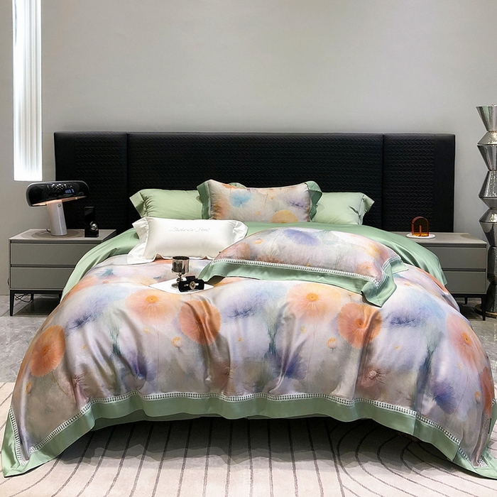 91家纺网 家纺一手货源 找家纺 黑白森林 2026新款轻奢天丝印花四件套 碧薇-绿