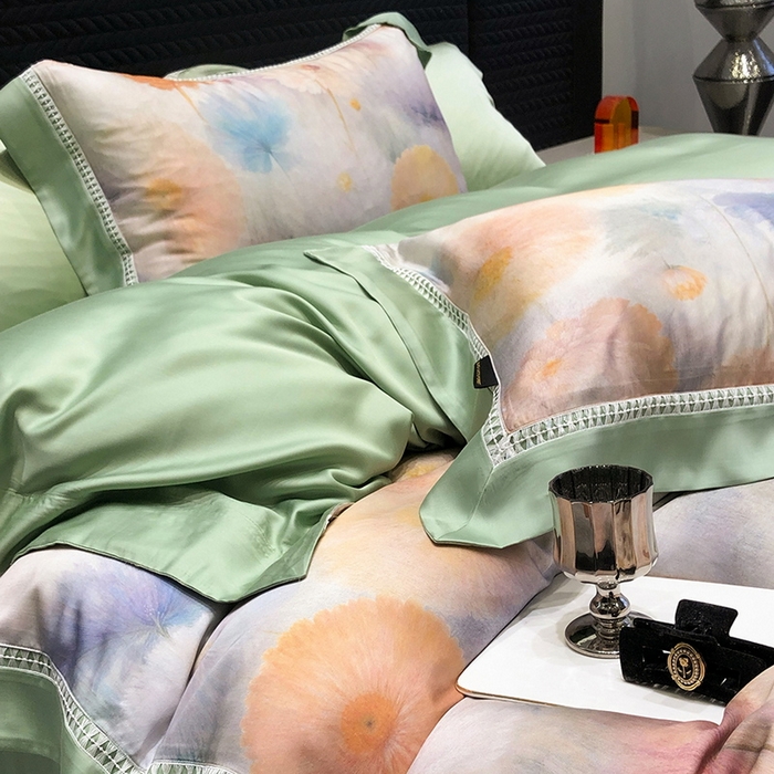 91家纺网 家纺一手货源 找家纺 黑白森林 2026新款轻奢天丝印花四件套 碧薇-绿