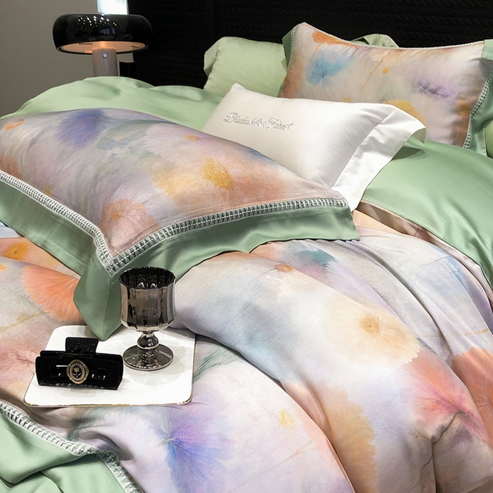 91家纺网 家纺一手货源 找家纺 黑白森林 2026新款轻奢天丝印花四件套 碧薇-绿