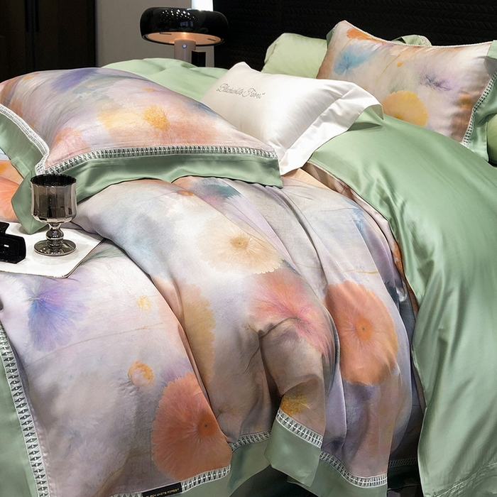 91家纺网 家纺一手货源 找家纺 黑白森林 2026新款轻奢天丝印花四件套 碧薇-绿