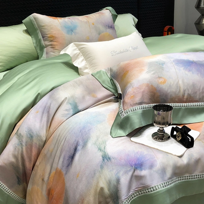 91家纺网 家纺一手货源 找家纺 黑白森林 2026新款轻奢天丝印花四件套 碧薇-绿