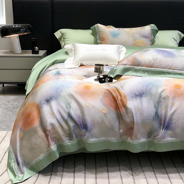 91家纺网 家纺一手货源 找家纺 黑白森林 2026新款轻奢天丝印花四件套 碧薇-绿