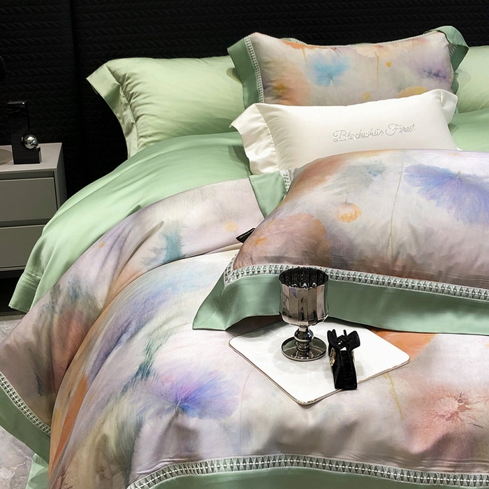 91家纺网 家纺一手货源 找家纺 黑白森林 2026新款轻奢天丝印花四件套 碧薇-绿