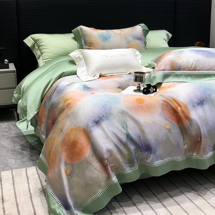 91家纺网 家纺一手货源 找家纺 黑白森林 2026新款轻奢天丝印花四件套 碧薇-绿