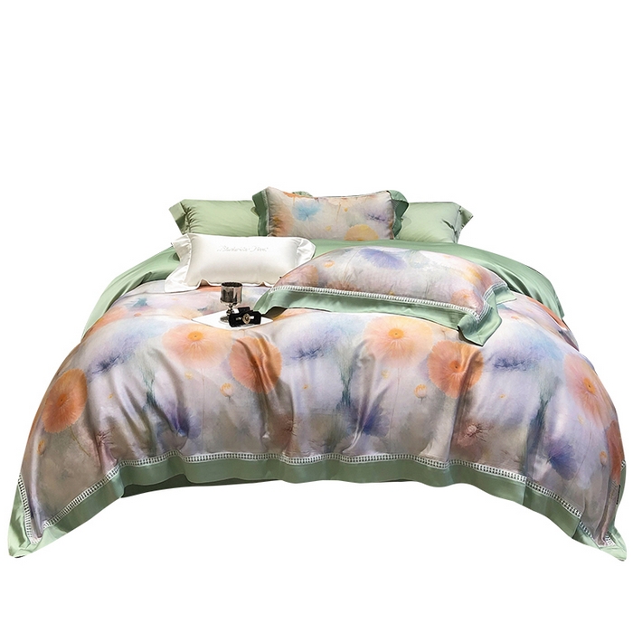 91家纺网 家纺一手货源 找家纺 黑白森林 2026新款轻奢天丝印花四件套 碧薇-绿