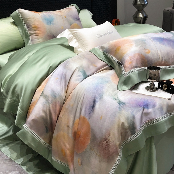 91家纺网 家纺一手货源 找家纺 黑白森林 2026新款轻奢天丝印花四件套 碧薇-绿