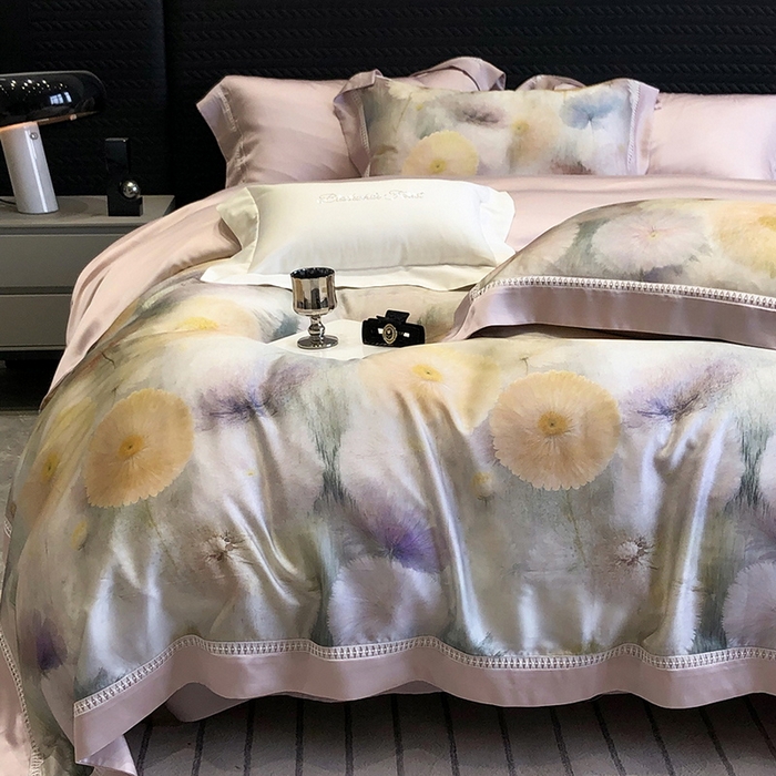 91家纺网 家纺一手货源 找家纺 黑白森林 2026新款轻奢天丝印花四件套 碧薇-紫