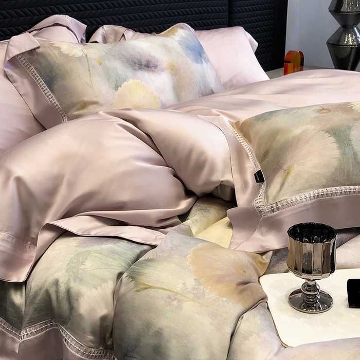 91家纺网 家纺一手货源 找家纺 黑白森林 2026新款轻奢天丝印花四件套 碧薇-紫