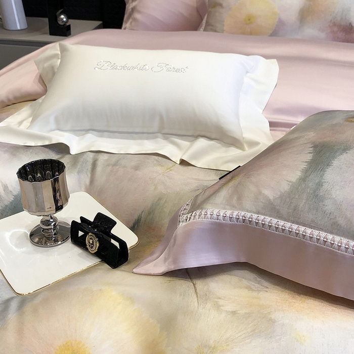 91家纺网 家纺一手货源 找家纺 黑白森林 2026新款轻奢天丝印花四件套 碧薇-紫