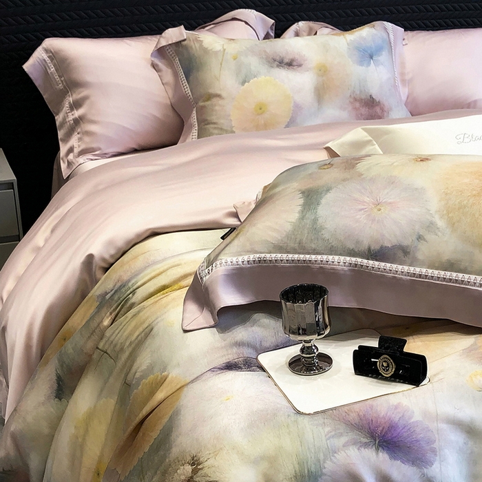 91家纺网 家纺一手货源 找家纺 黑白森林 2026新款轻奢天丝印花四件套 碧薇-紫