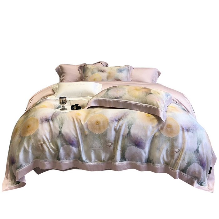 91家纺网 家纺一手货源 找家纺 黑白森林 2026新款轻奢天丝印花四件套 碧薇-紫