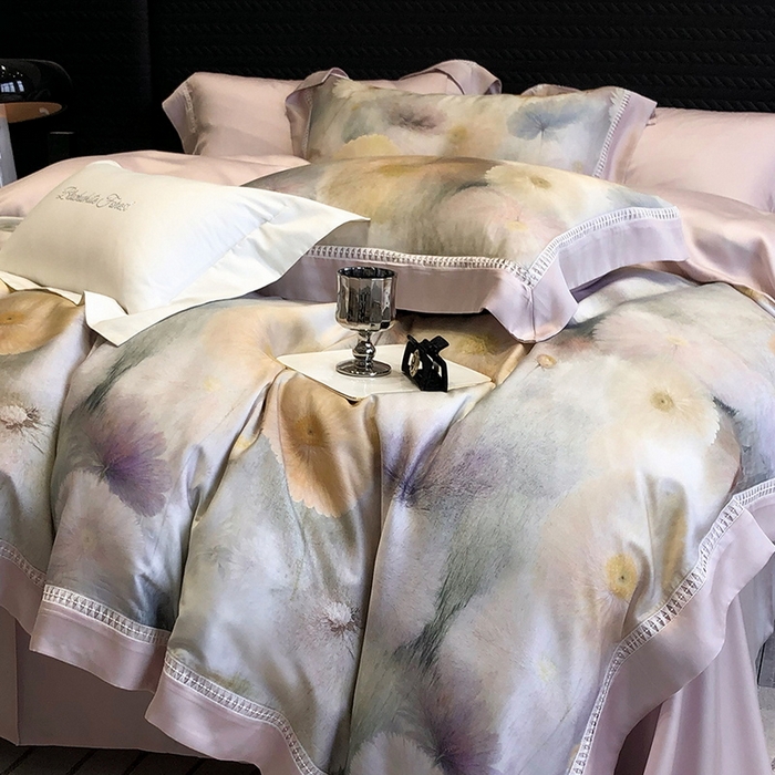 91家纺网 家纺一手货源 找家纺 黑白森林 2026新款轻奢天丝印花四件套 碧薇-紫