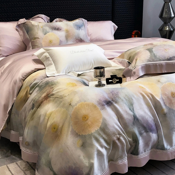 91家纺网 家纺一手货源 找家纺 黑白森林 2026新款轻奢天丝印花四件套 碧薇-紫