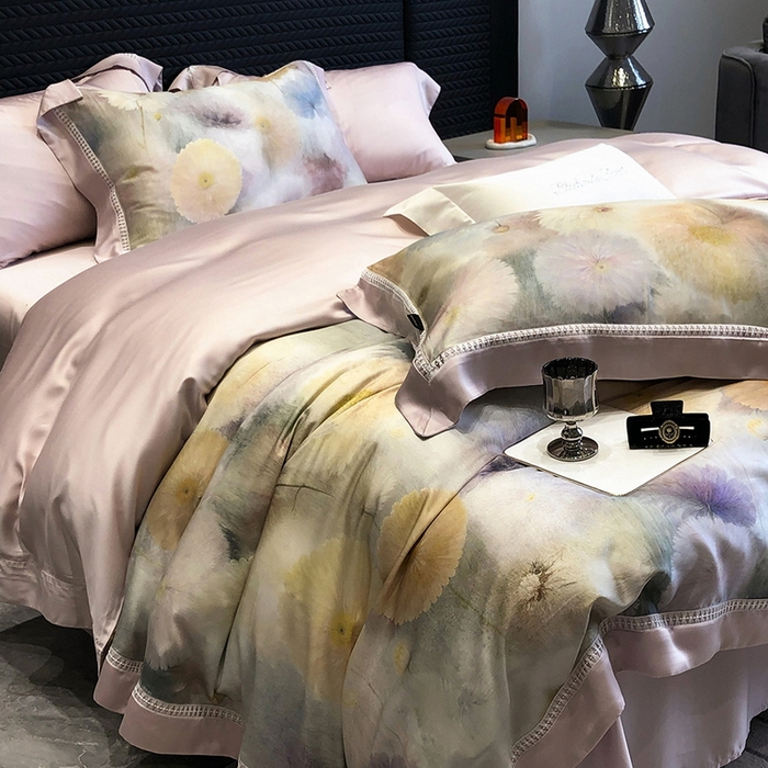 91家纺网 家纺一手货源 找家纺 黑白森林 2026新款轻奢天丝印花四件套 碧薇-紫