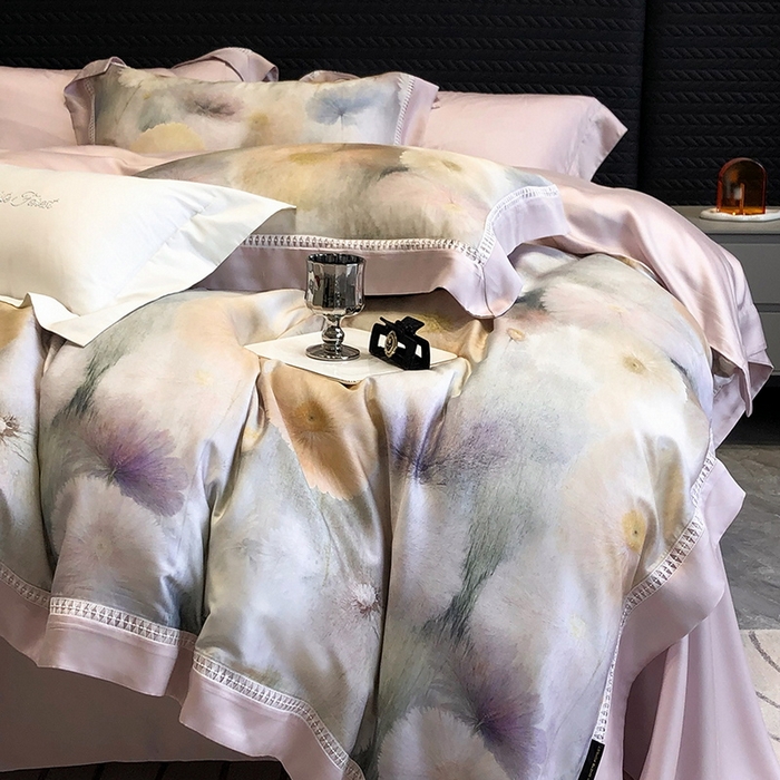 91家纺网 家纺一手货源 找家纺 黑白森林 2026新款轻奢天丝印花四件套 碧薇-紫