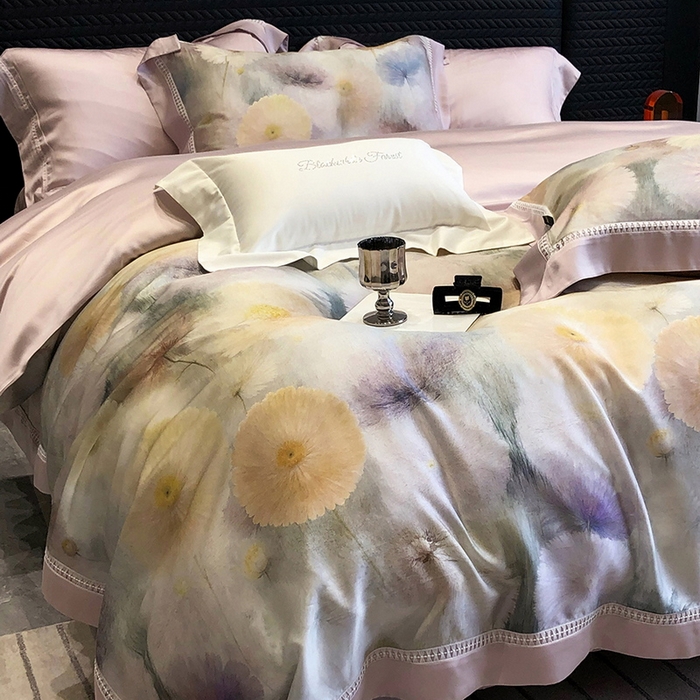 91家纺网 家纺一手货源 找家纺 黑白森林 2026新款轻奢天丝印花四件套 碧薇-紫