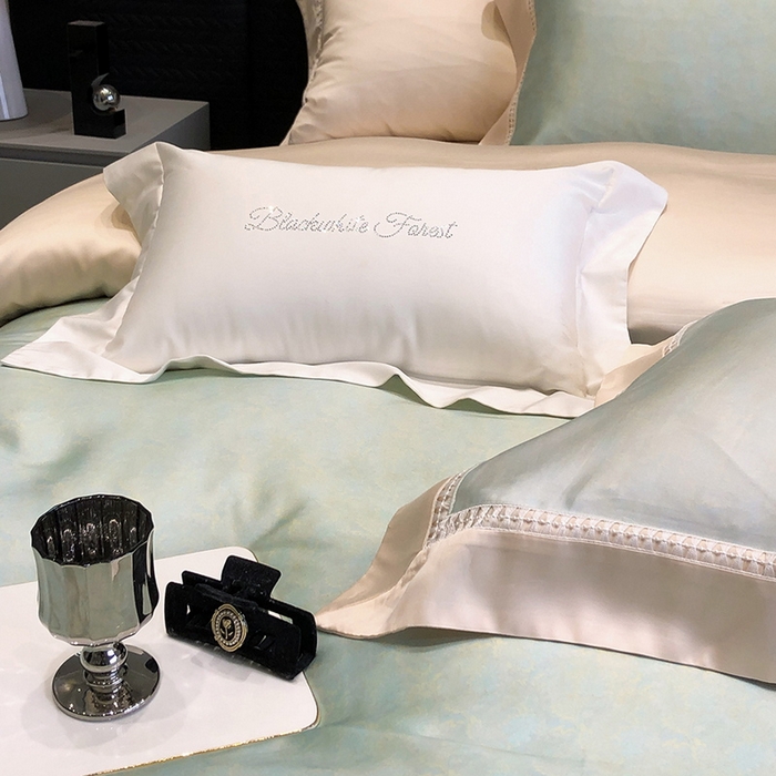 91家纺网 家纺一手货源 找家纺 黑白森林 2026新款轻奢天丝印花四件套 蒂妮-绿