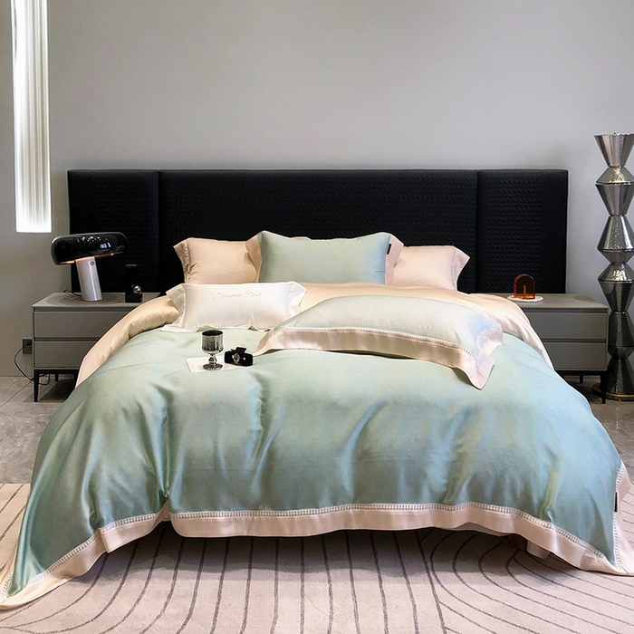 91家纺网 家纺一手货源 找家纺 黑白森林 2026新款轻奢天丝印花四件套 蒂妮-绿