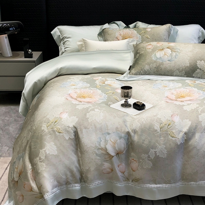 91家纺网 家纺一手货源 找家纺 黑白森林 2026新款轻奢天丝印花四件套 菡蕾-兰