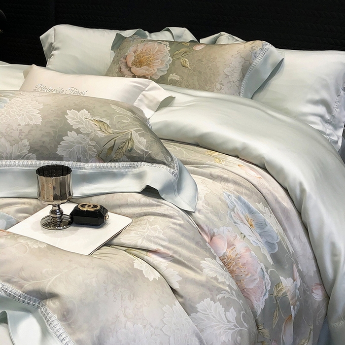 91家纺网 家纺一手货源 找家纺 黑白森林 2026新款轻奢天丝印花四件套 菡蕾-兰