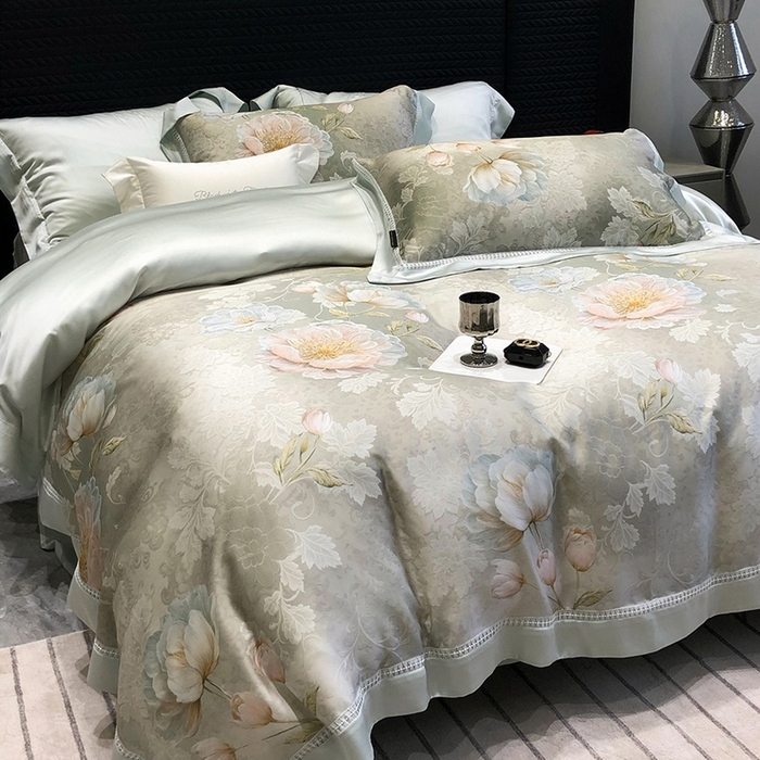 91家纺网 家纺一手货源 找家纺 黑白森林 2026新款轻奢天丝印花四件套 菡蕾-兰