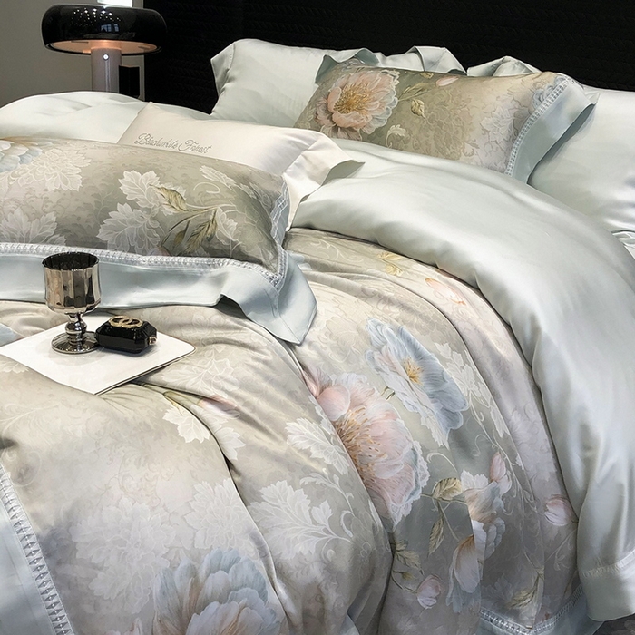 91家纺网 家纺一手货源 找家纺 黑白森林 2026新款轻奢天丝印花四件套 菡蕾-兰