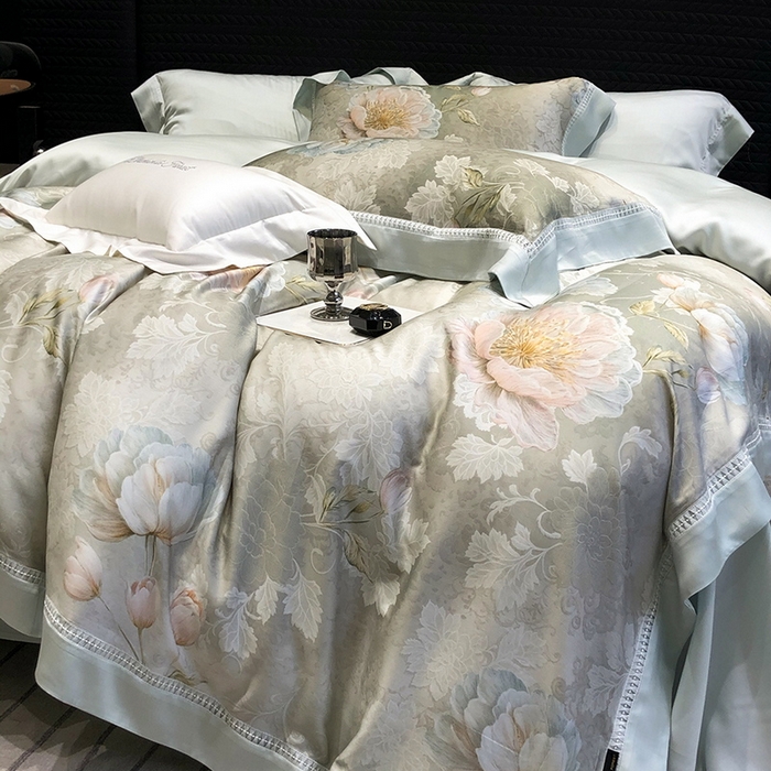 91家纺网 家纺一手货源 找家纺 黑白森林 2026新款轻奢天丝印花四件套 菡蕾-兰