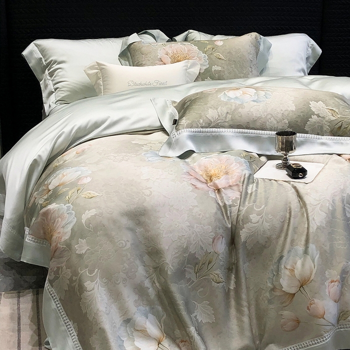 91家纺网 家纺一手货源 找家纺 黑白森林 2026新款轻奢天丝印花四件套 菡蕾-兰