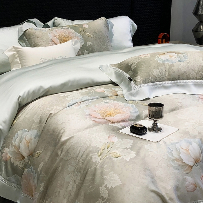 91家纺网 家纺一手货源 找家纺 黑白森林 2026新款轻奢天丝印花四件套 菡蕾-兰