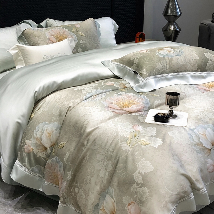 91家纺网 家纺一手货源 找家纺 黑白森林 2026新款轻奢天丝印花四件套 菡蕾-兰