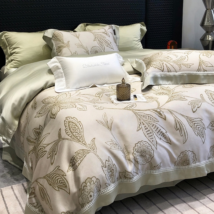 91家纺网 家纺一手货源 找家纺 黑白森林 2026新款轻奢天丝印花四件套 兰奥-绿