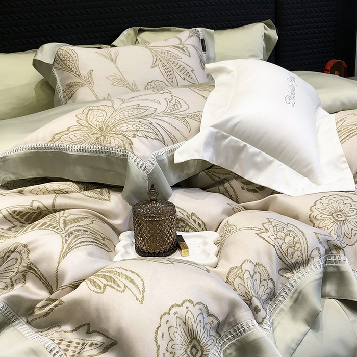 91家纺网 家纺一手货源 找家纺 黑白森林 2026新款轻奢天丝印花四件套 兰奥-绿