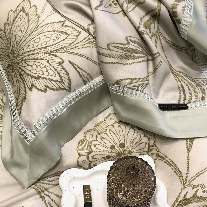 91家纺网 家纺一手货源 找家纺 黑白森林 2026新款轻奢天丝印花四件套 兰奥-绿