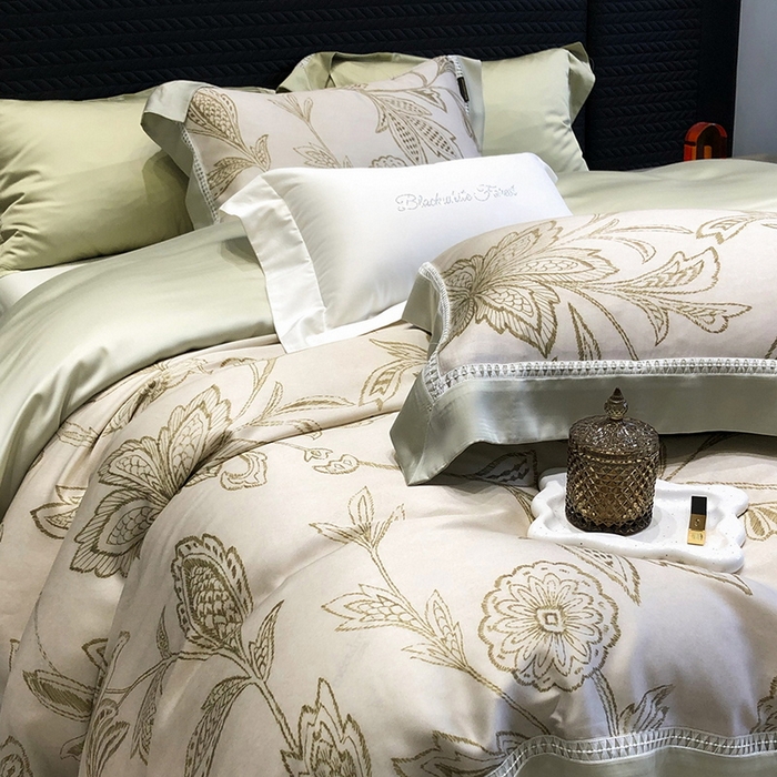 91家纺网 家纺一手货源 找家纺 黑白森林 2026新款轻奢天丝印花四件套 兰奥-绿