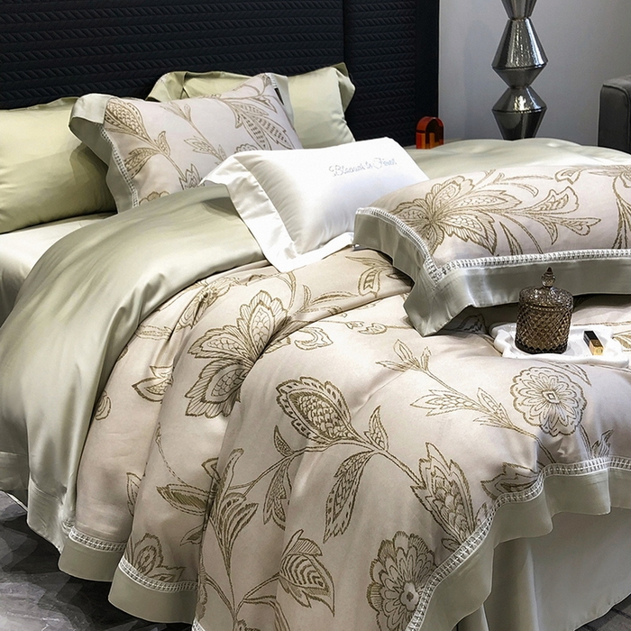 91家纺网 家纺一手货源 找家纺 黑白森林 2026新款轻奢天丝印花四件套 兰奥-绿