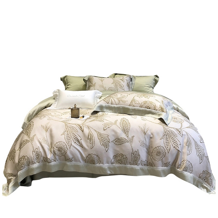 91家纺网 家纺一手货源 找家纺 黑白森林 2026新款轻奢天丝印花四件套 兰奥-绿