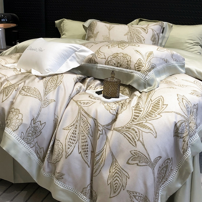 91家纺网 家纺一手货源 找家纺 黑白森林 2026新款轻奢天丝印花四件套 兰奥-绿